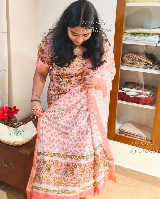 Pink Maheshwari Silk Cotton Salwar Suit