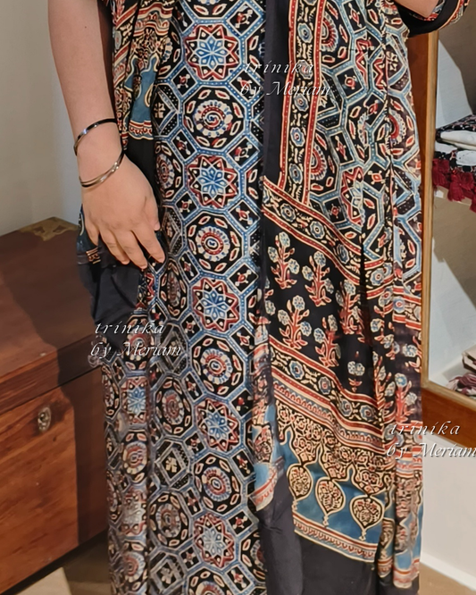 Black Ajrakh Modal Silk Salwar Suit