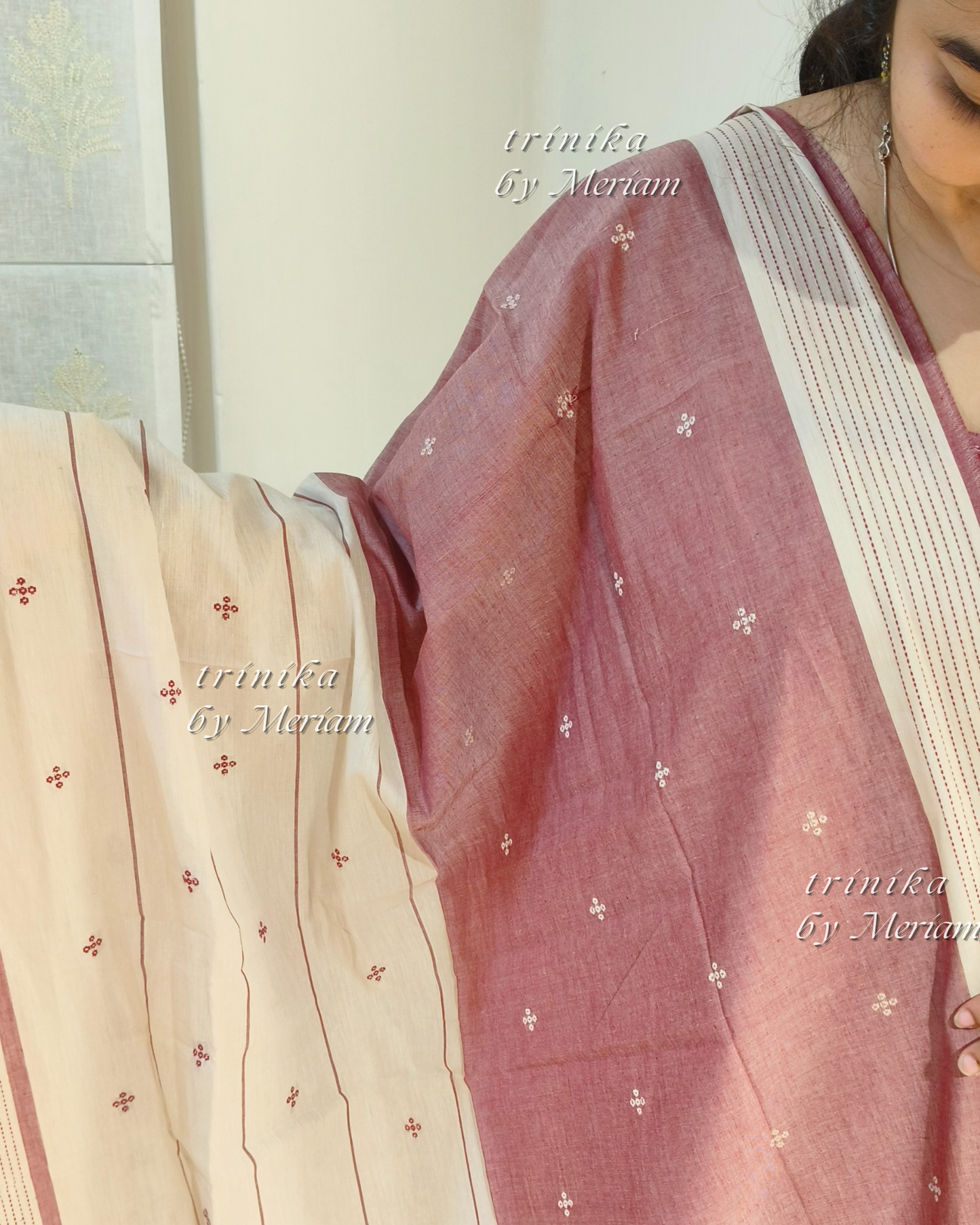Cream and Red Jamdani  Salwar Suit