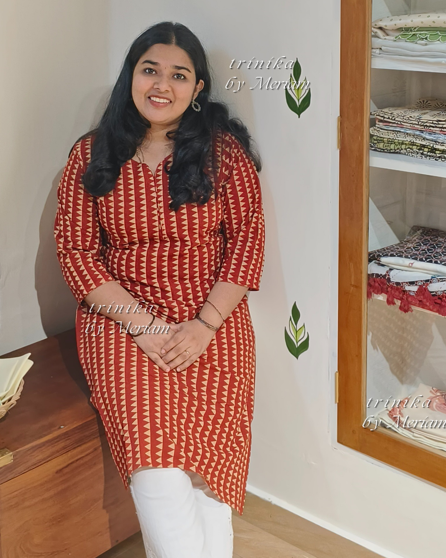 Red Zigzag Slitted Kurta