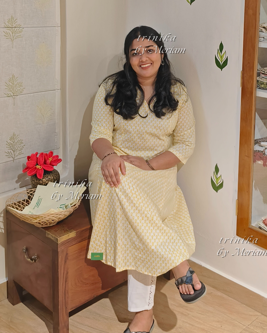 White and Yellow Panel-cut Kurta