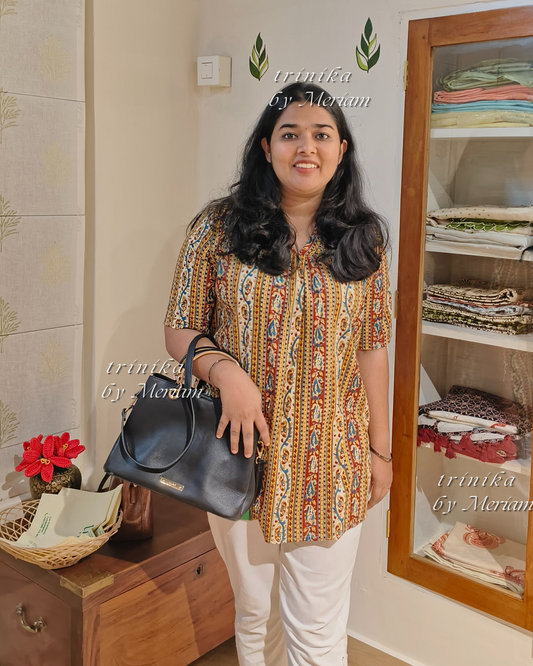 Beige Strips Color Short Kurta