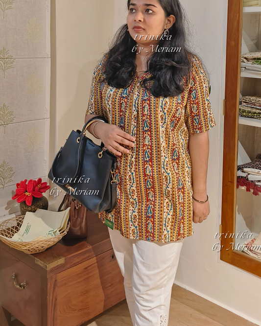 Beige Strips Color Short Kurta