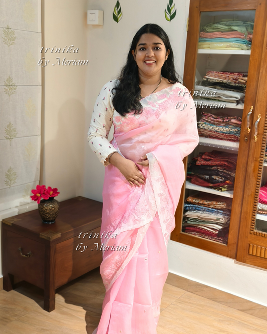 Pink Pure Organza Saree