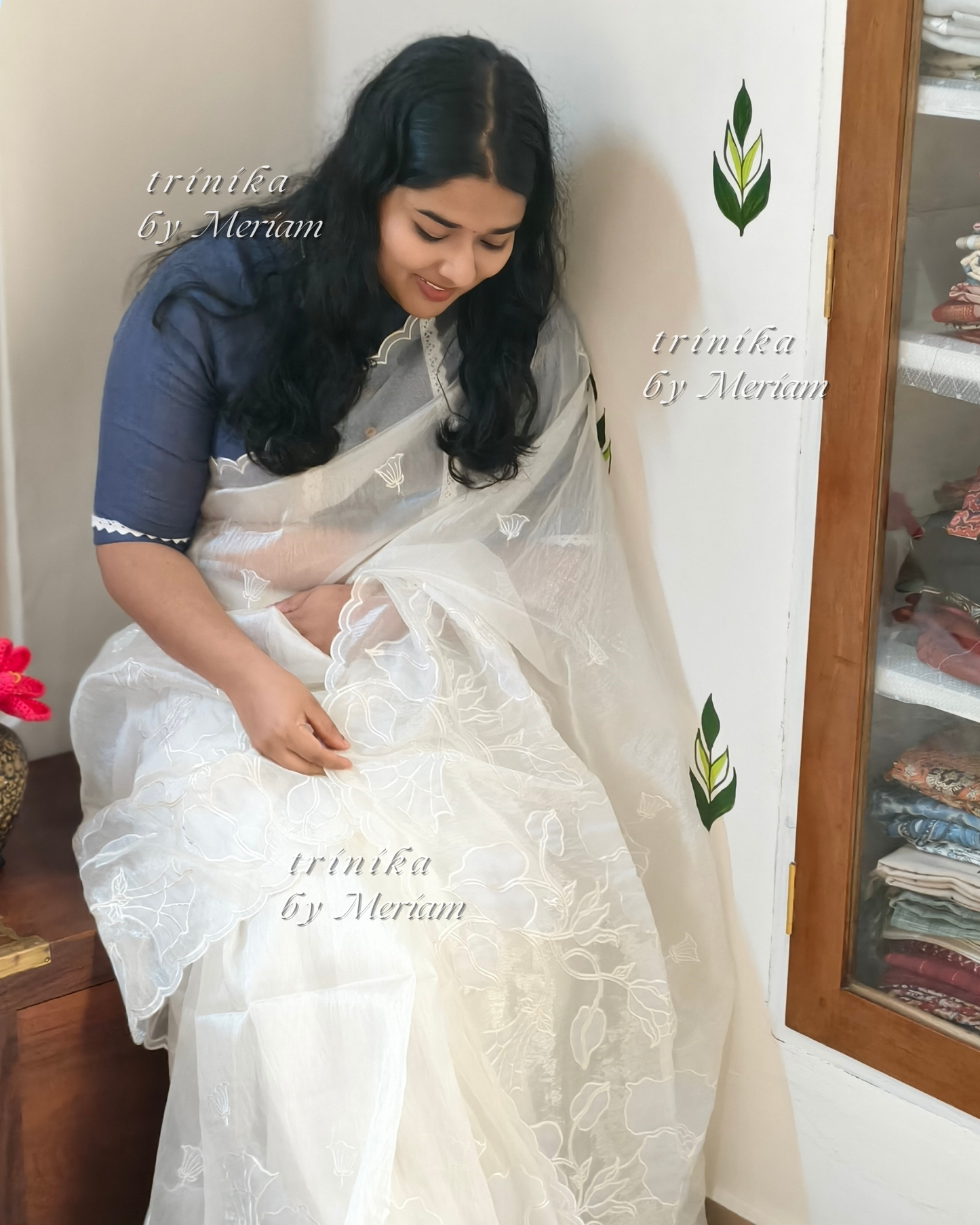 White Embroidery Tissue Saree