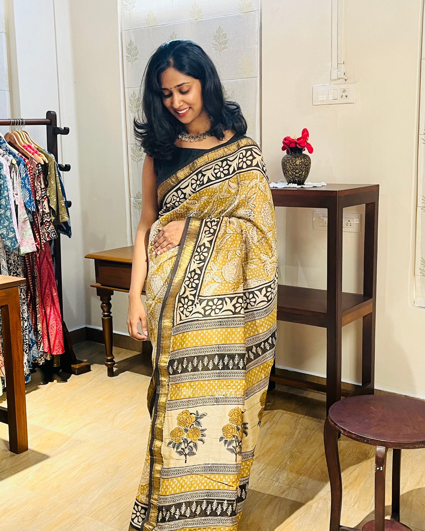 Mustard Maheshwari Silk Cotton Saree