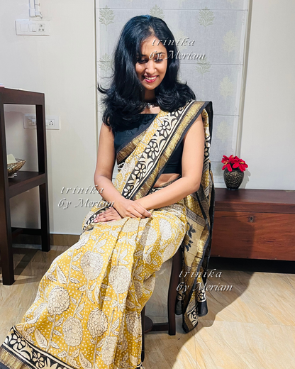 Mustard Maheshwari Silk Cotton Saree