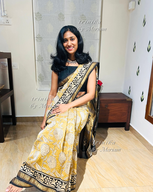 Mustard Maheshwari Silk Cotton Saree