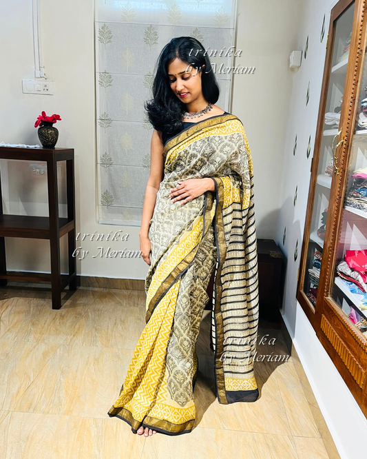Grey Maheshwari Silk Cotton Saree