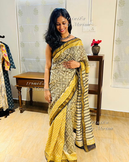 Grey Maheshwari Silk Cotton Saree
