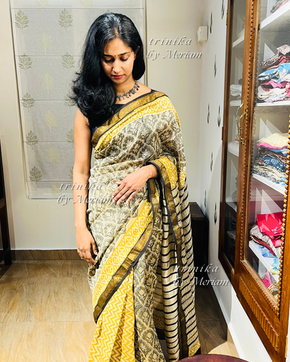 Grey Maheshwari Silk Cotton Saree