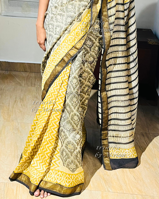 Grey Maheshwari Silk Cotton Saree