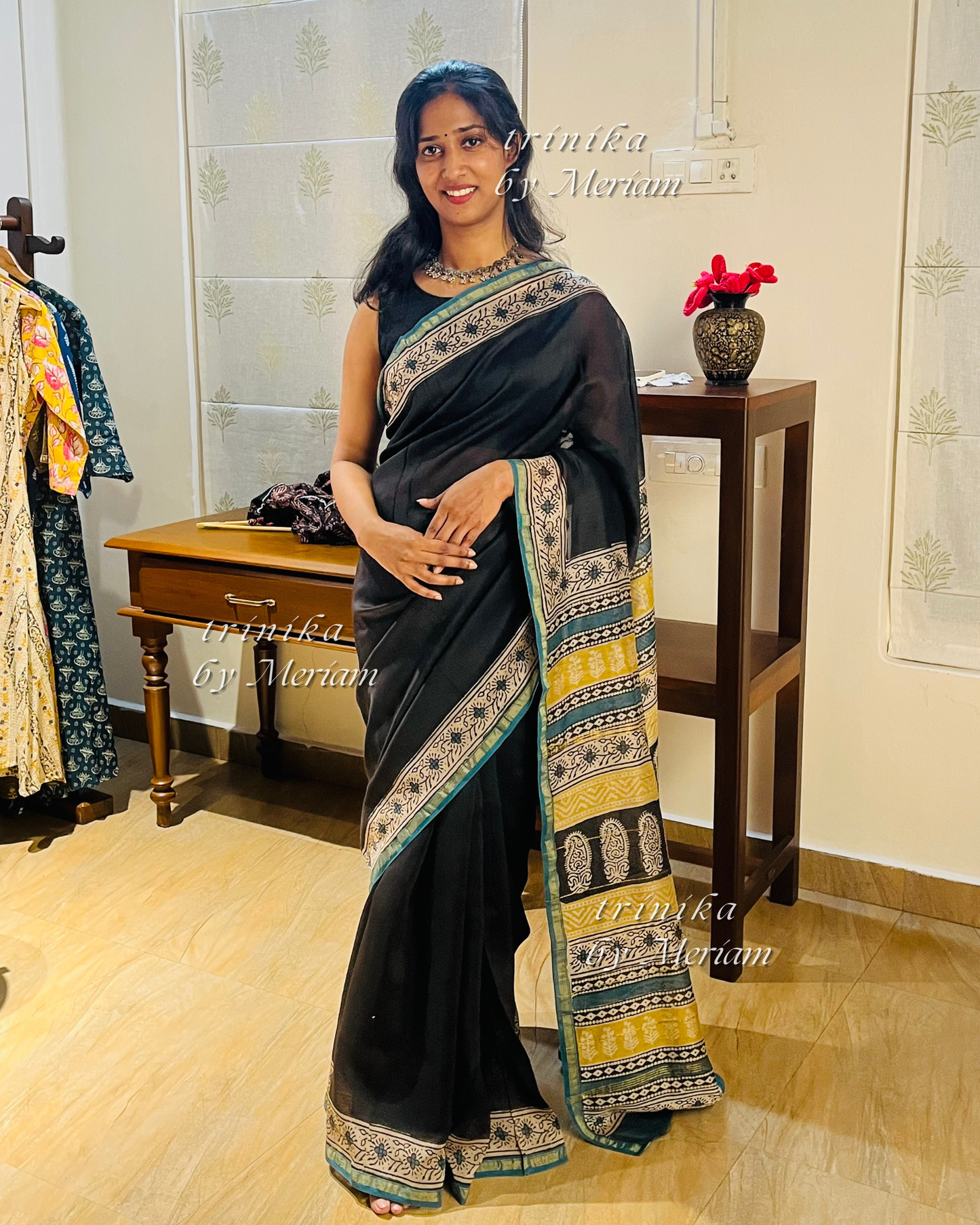 Black  Chanderi Silk Cotton Saree