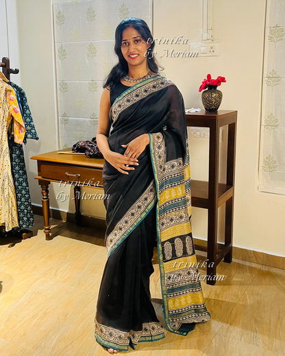 Black  Chanderi Silk Cotton Saree