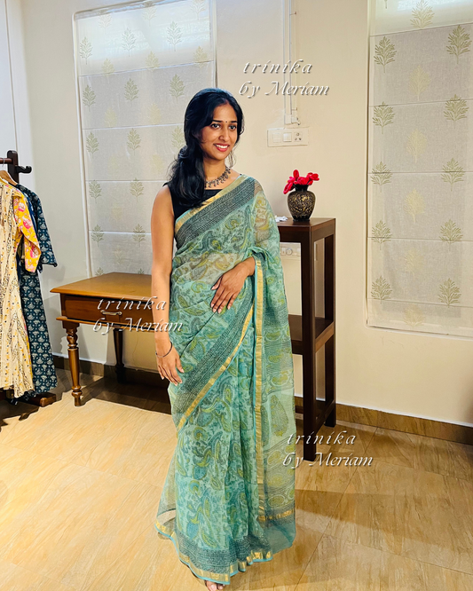 Green Kota Doria Saree