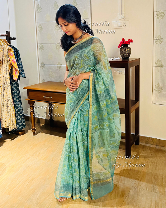 Green Kota Doria Saree
