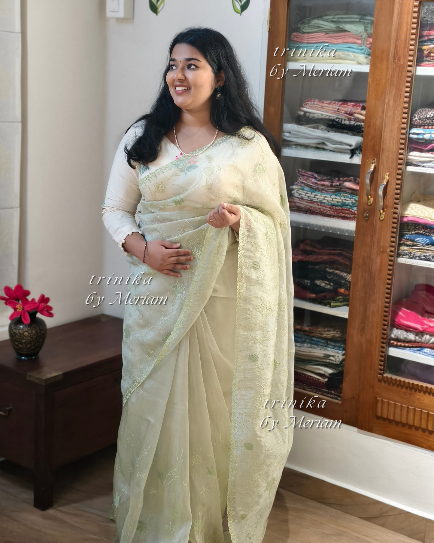 Lime Green Tissue Saree