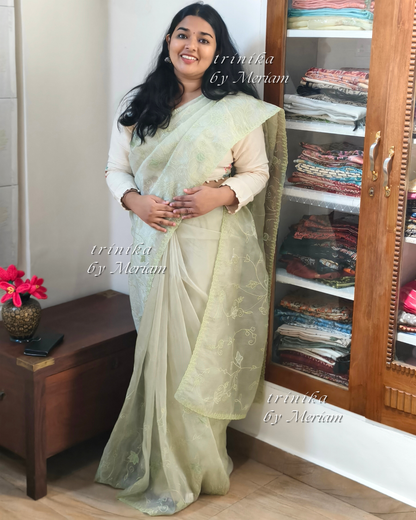 Lime Green Tissue Saree