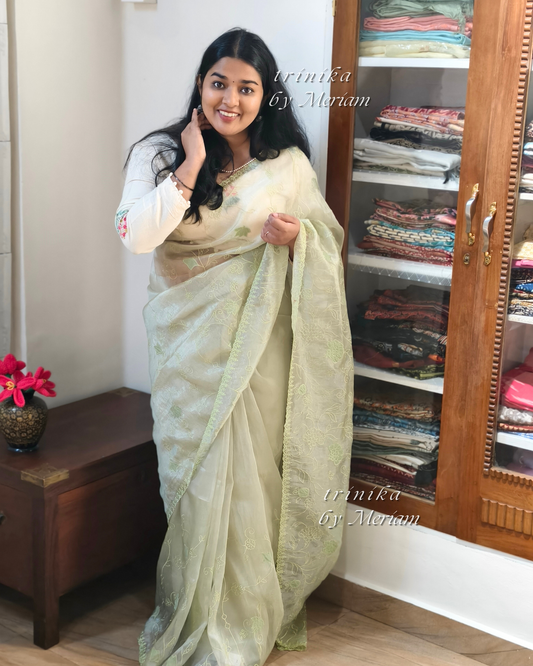 Lime Green Tissue Saree