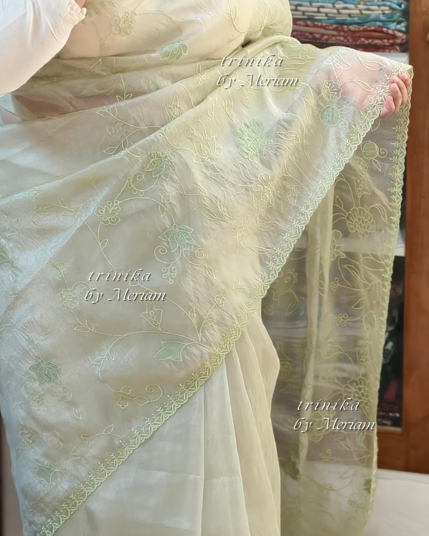 Lime Green Tissue Saree