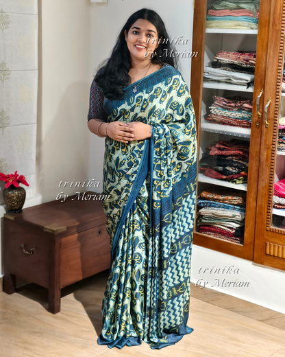 Blue Bagru Modal Silk Saree