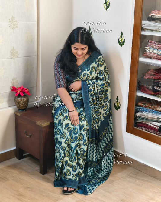Blue Bagru Modal Silk Saree