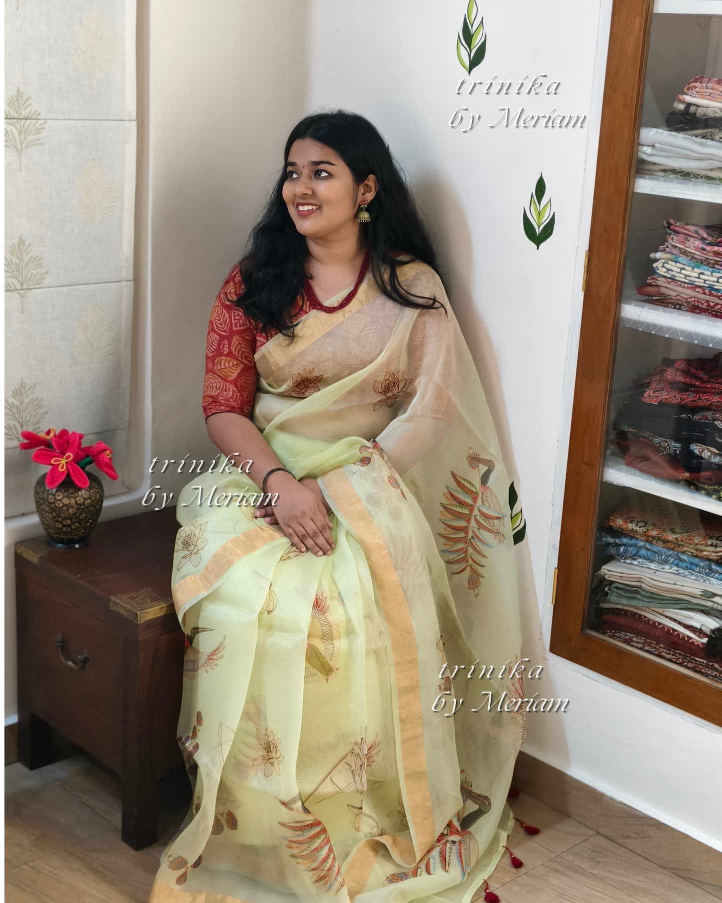 Lime Green Banarasi Organza Saree