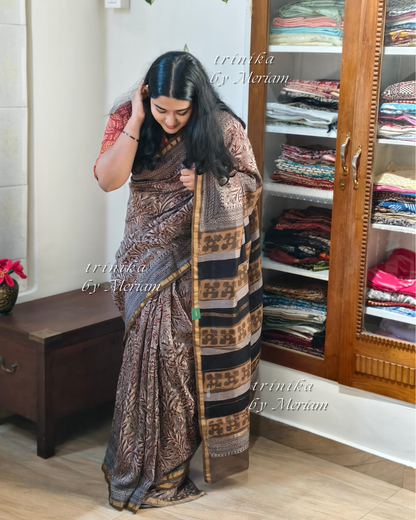 Graphite Grey Chanderi Silk Cotton Saree