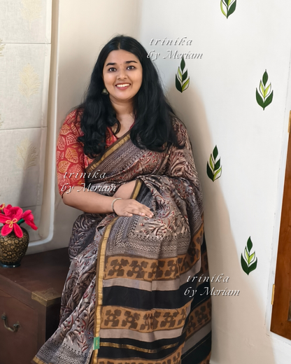 Graphite Grey Chanderi Silk Cotton Saree