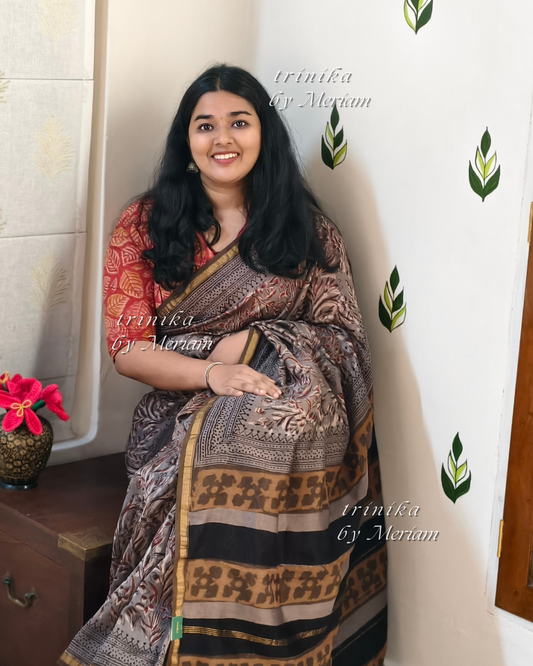 Graphite Grey Chanderi Silk Cotton Saree