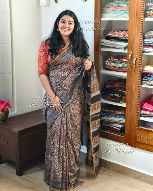 Graphite Grey Chanderi Silk Cotton Saree