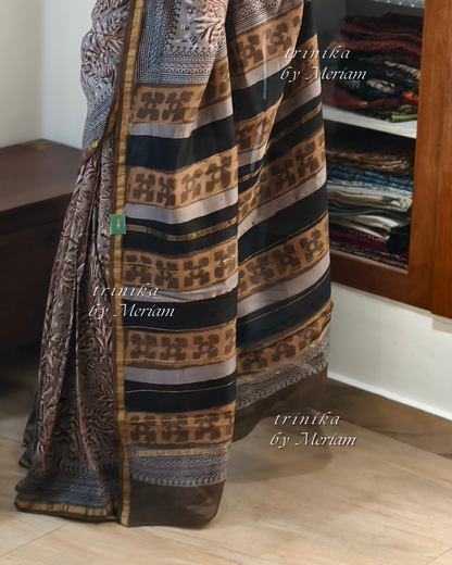 Graphite Grey Chanderi Silk Cotton Saree