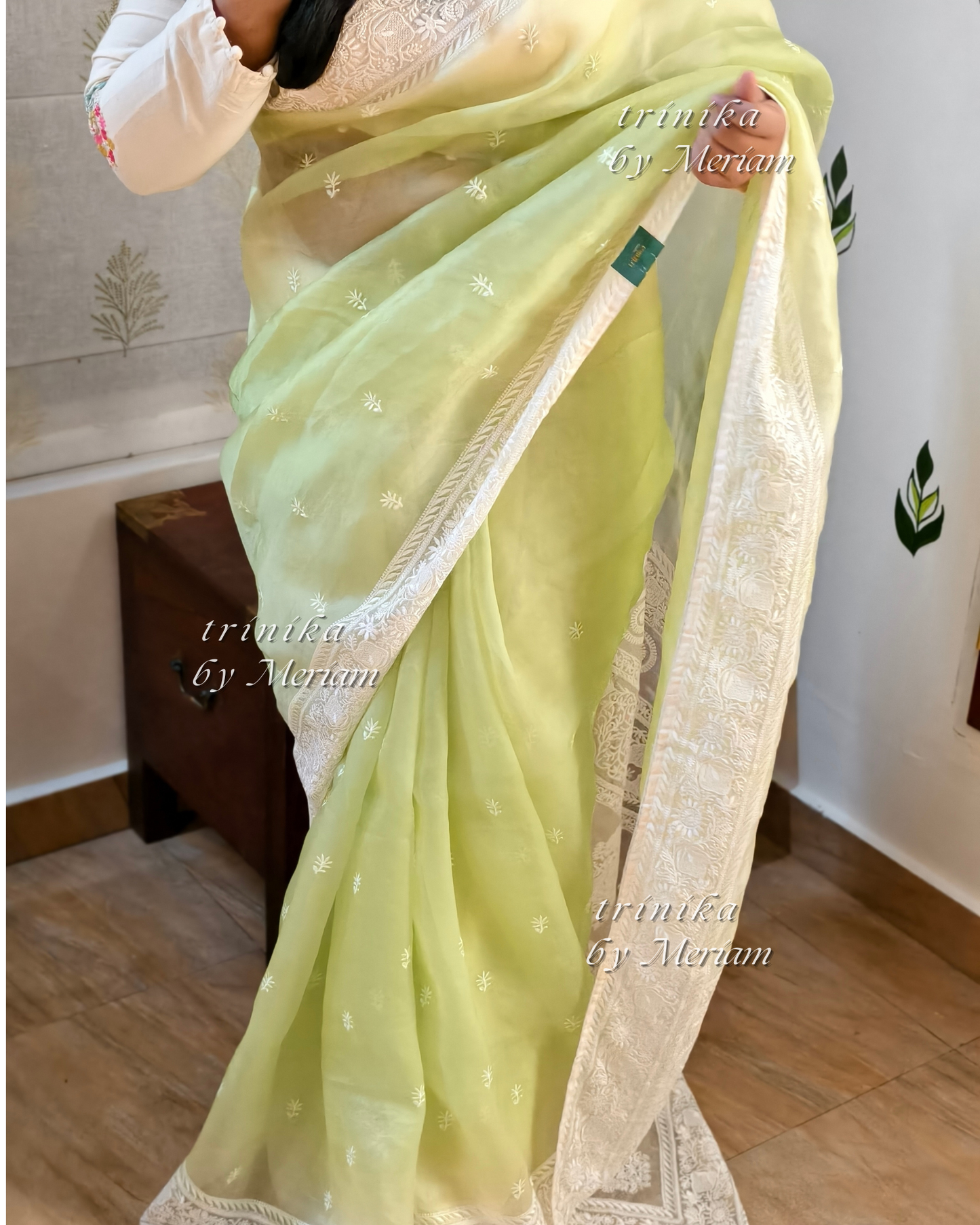 Lime Green Pure Organza Saree