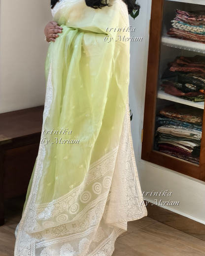 Lime Green Pure Organza Saree