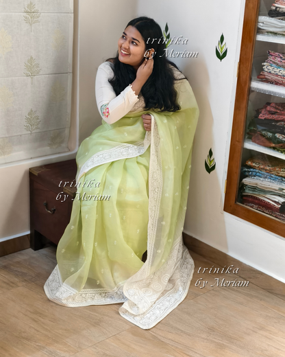 Lime Green Pure Organza Saree