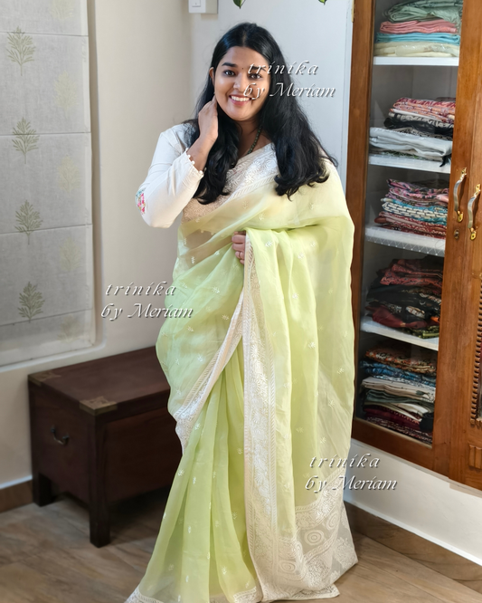 Lime Green Pure Organza Saree