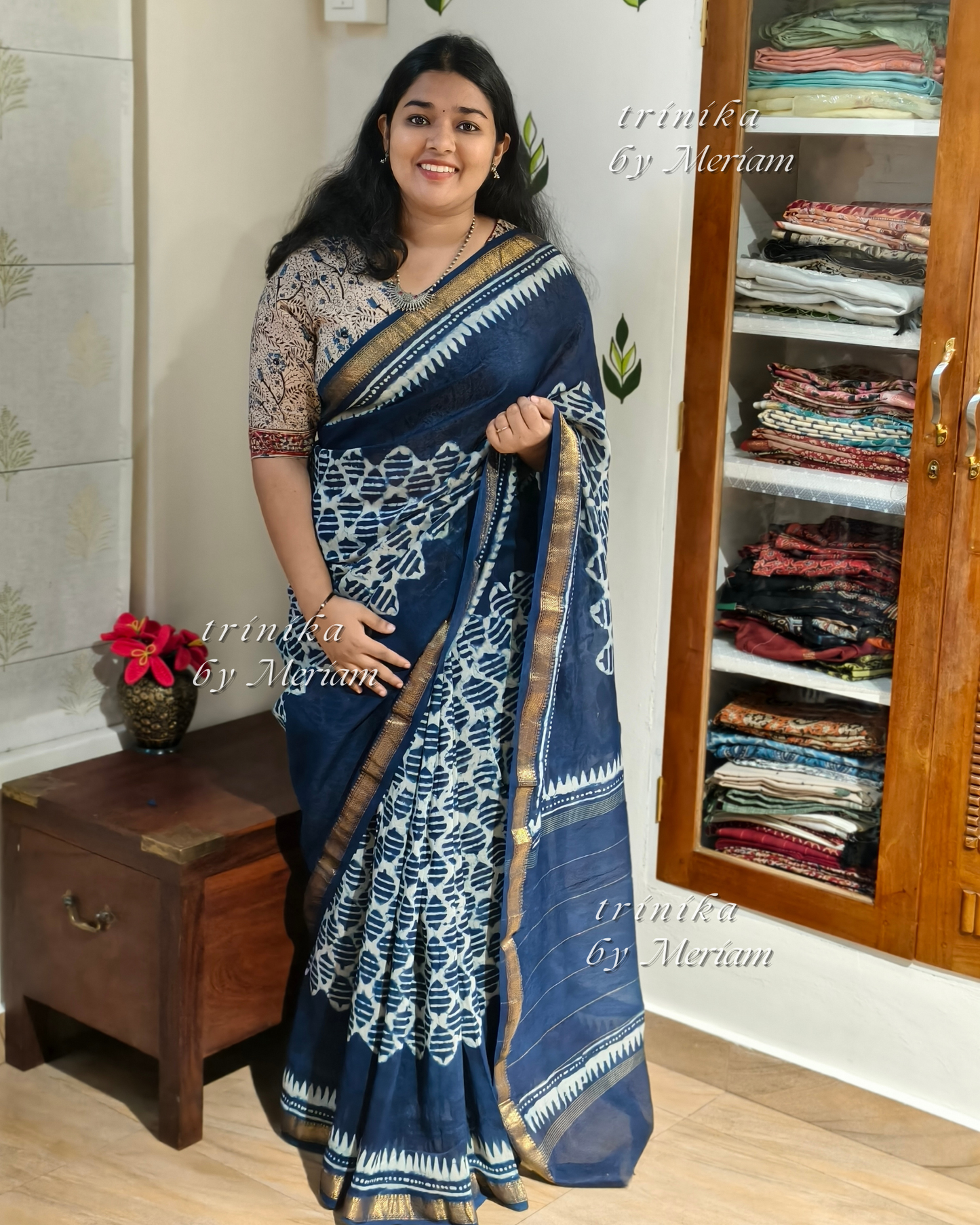 Indigo Blue Maheshwari Silk Cotton Saree
