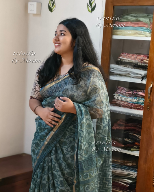 Blue Kota Doria Saree