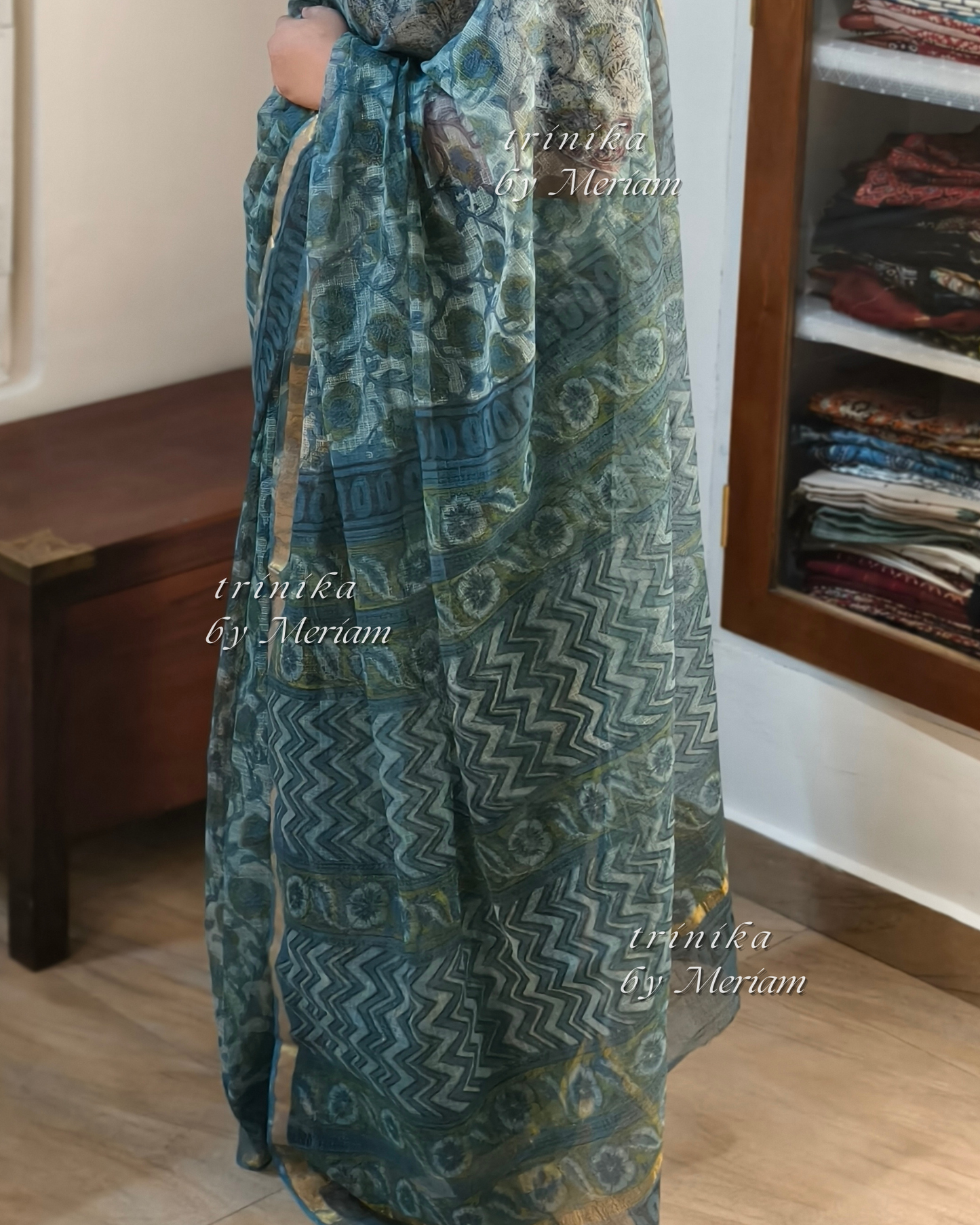 Blue Kota Doria Saree