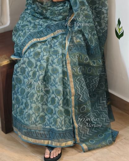 Blue Kota Doria Saree