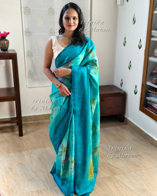Sky Blue Pure Tussar Silk Saree