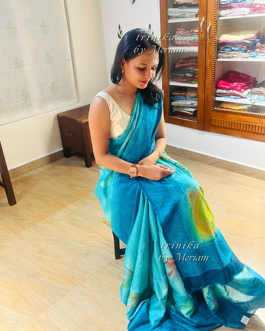 Sky Blue Pure Tussar Silk Saree
