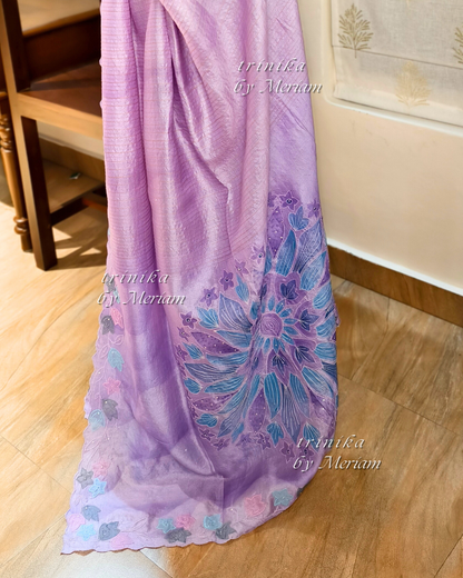 Lavender Pure Tussar Silk Saree