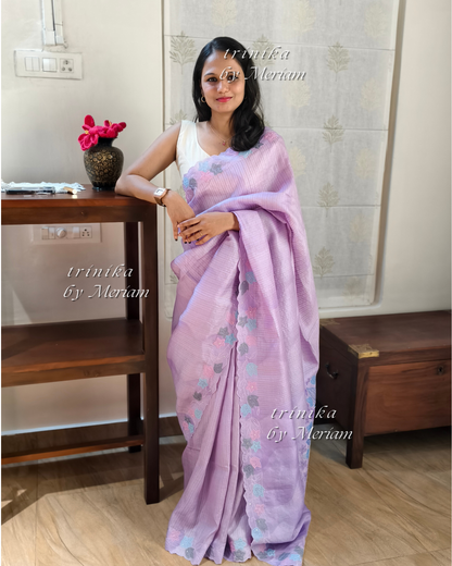 Lavender Pure Tussar Silk Saree