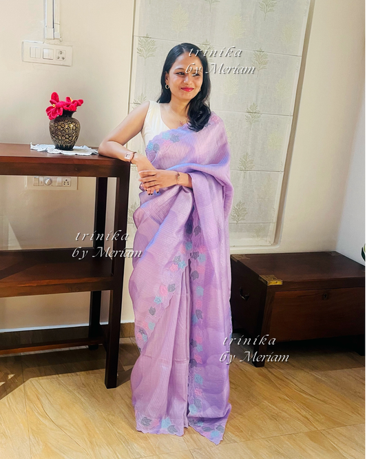 Lavender Pure Tussar Silk Saree