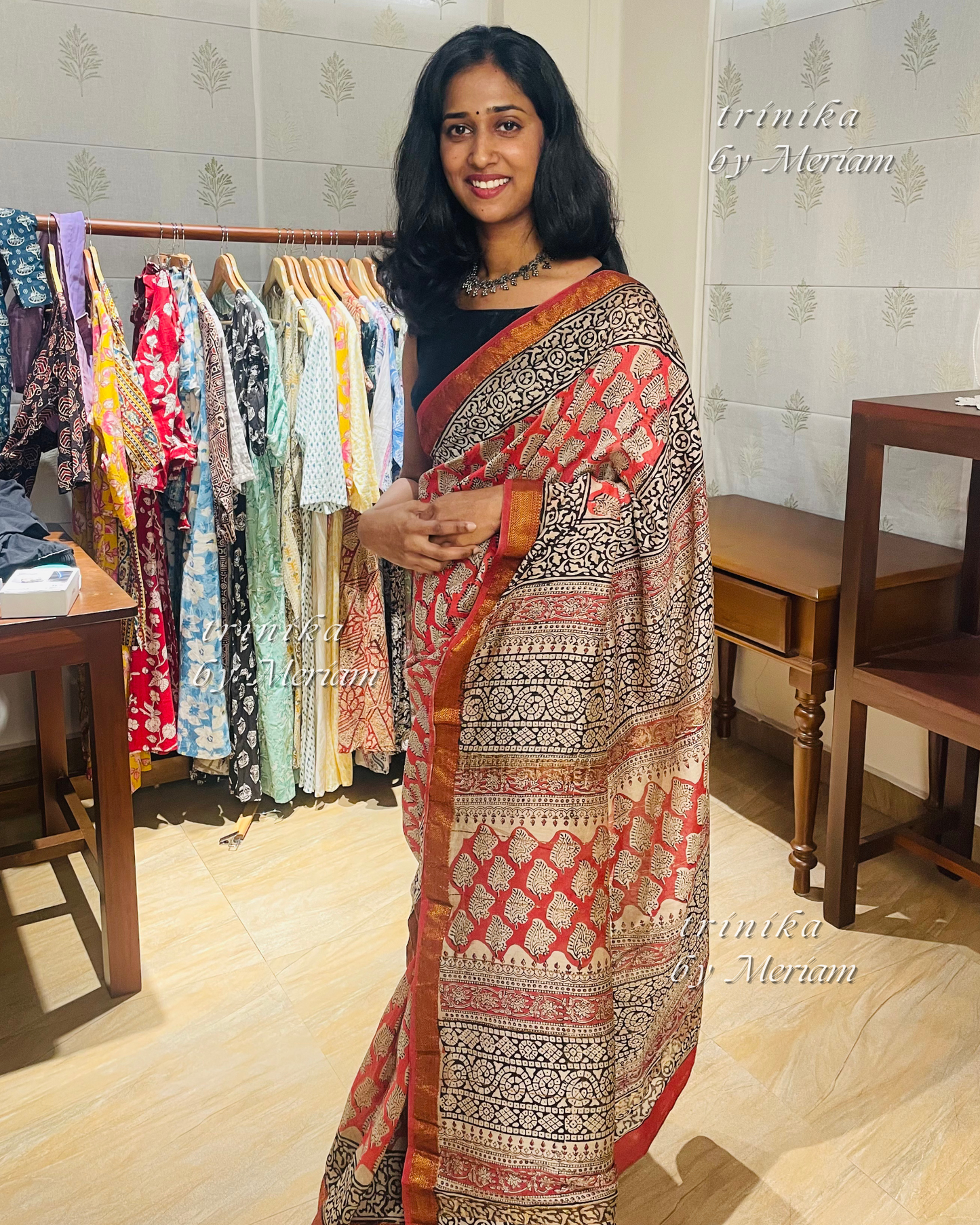 Peach Maheshwari Silk Cotton Saree