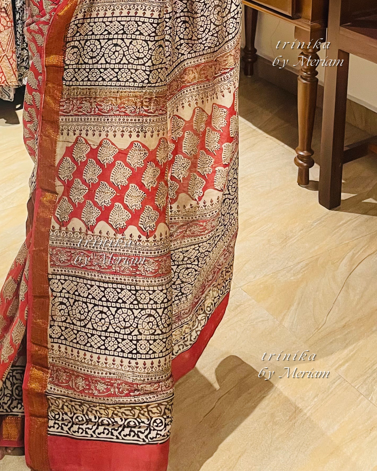 Peach Maheshwari Silk Cotton Saree