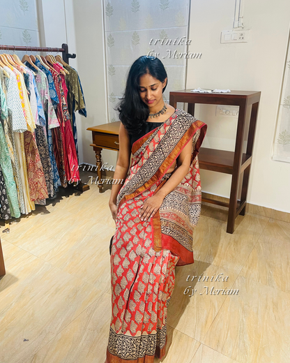 Peach Maheshwari Silk Cotton Saree