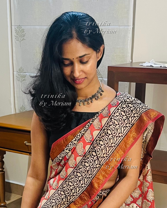 Peach Maheshwari Silk Cotton Saree