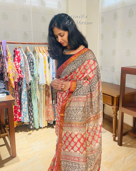 Peach Maheshwari Silk Cotton Saree